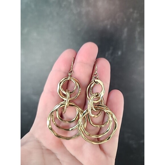 Dangling Gold Tone Metal Pierced Earrings Vintage Costume Jewelry, READ - Picture 3 of 10